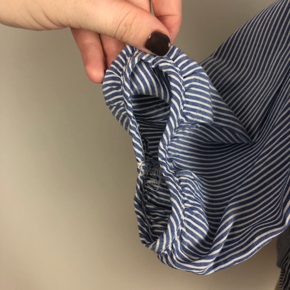 Aqua by Bloomingdales Blue and White Striped Off the Shoulder Shirt - Picture 4 of 5